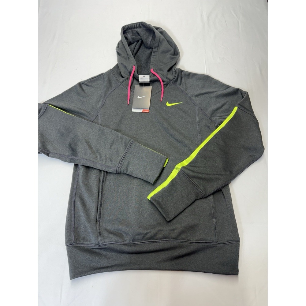 Nike Womens Dri-FIT Stay Warm Hoodie Gray Neon Pink Yellow 707348-033 Small NWT